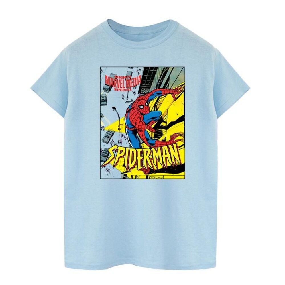 Spider-Man Mens Climbing Wall Cotton T-Shirt / Baby Blue